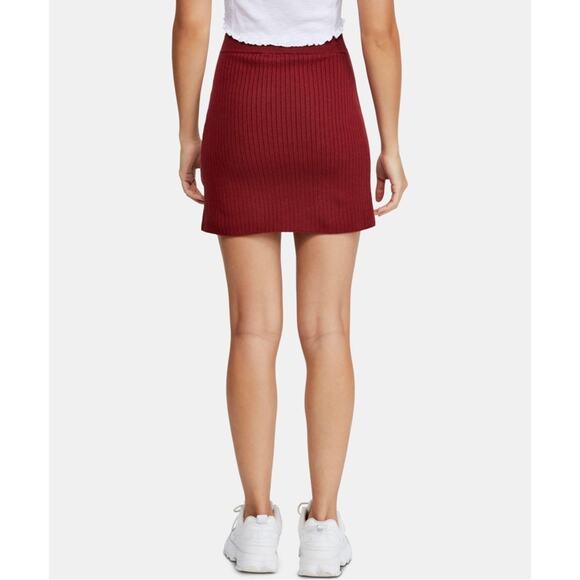 Free People Mod Faux Wrap Ribbed Mini Skirt Burgundy Size M Boho Minimalist - Picture 8 of 14